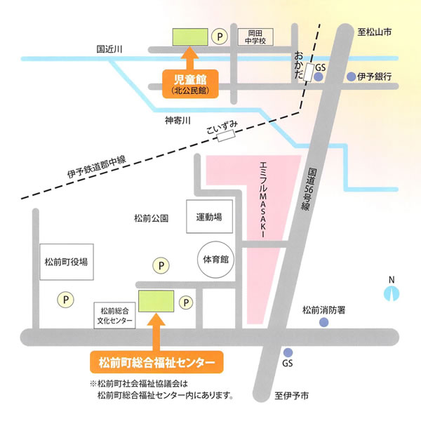 松前町社会福祉協議会と児童館の地図